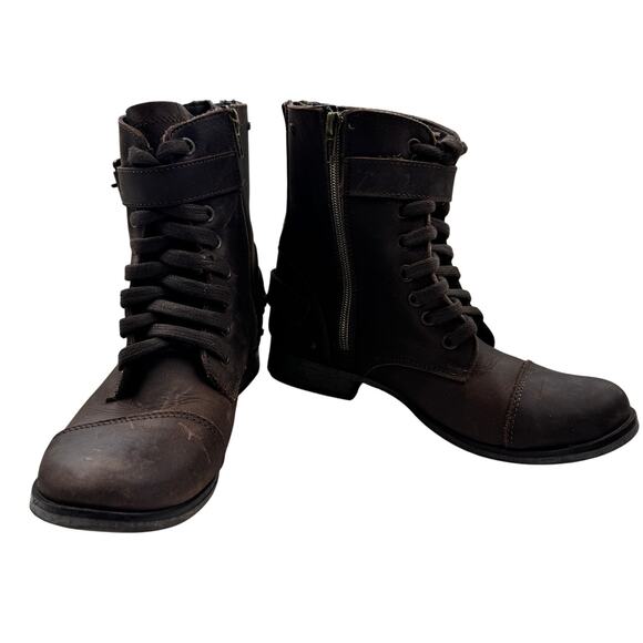 Dolce Vita Matte Brown Buckle Lace Up Zipper Combat Boots Women's Size 7.5 - Picture 1 of 8